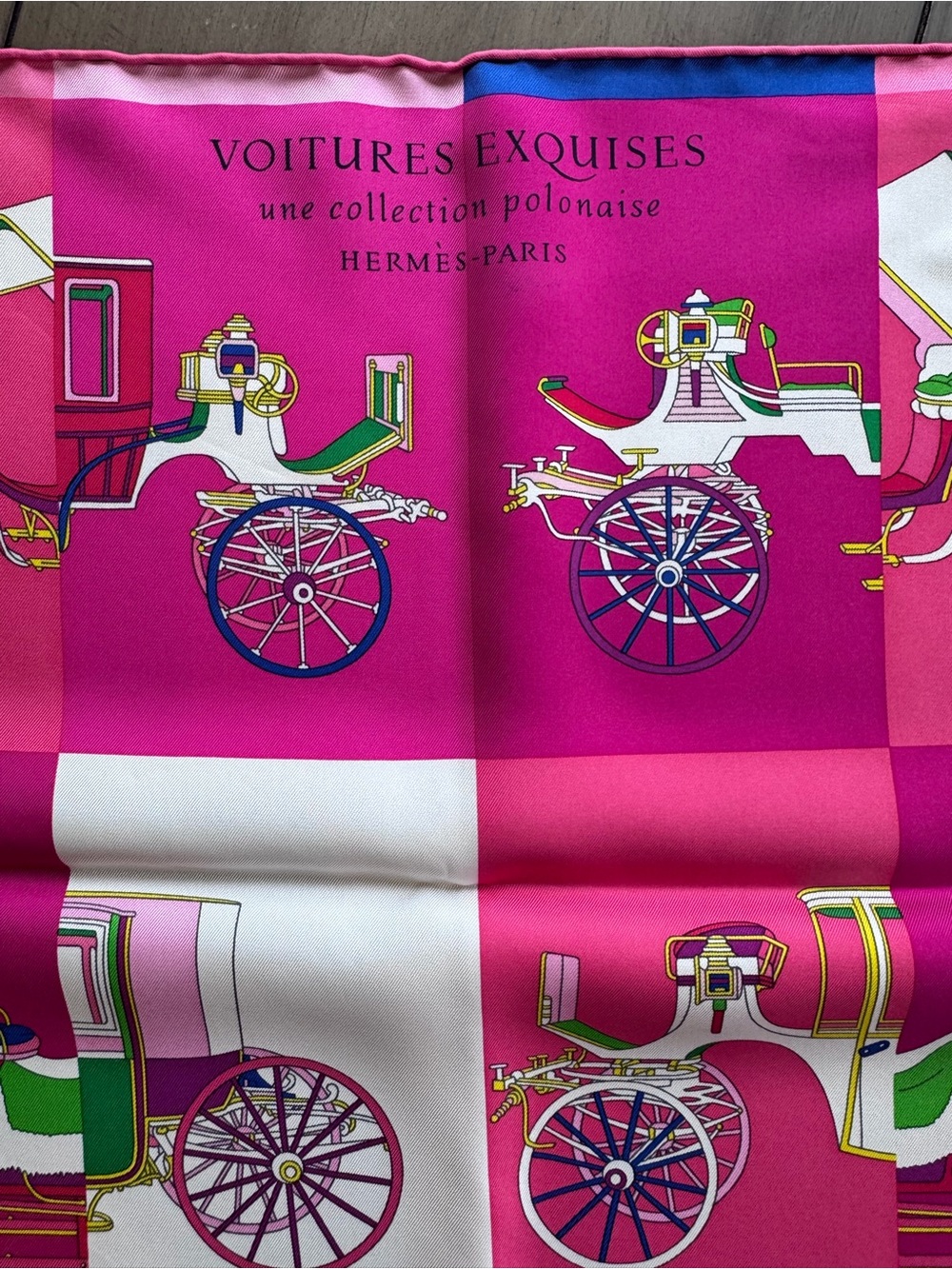 Hermes Voitures Exquises Silk Accent Scarf in Fuchsia, White, Green. NEW